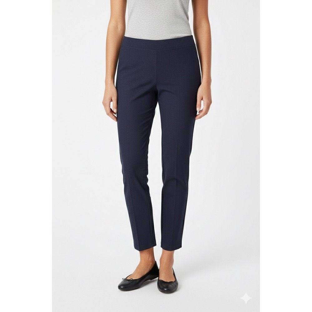 Eileen Fisher Petite Navy Blue Stretch Straight Leg Pull On Pants Women's PL